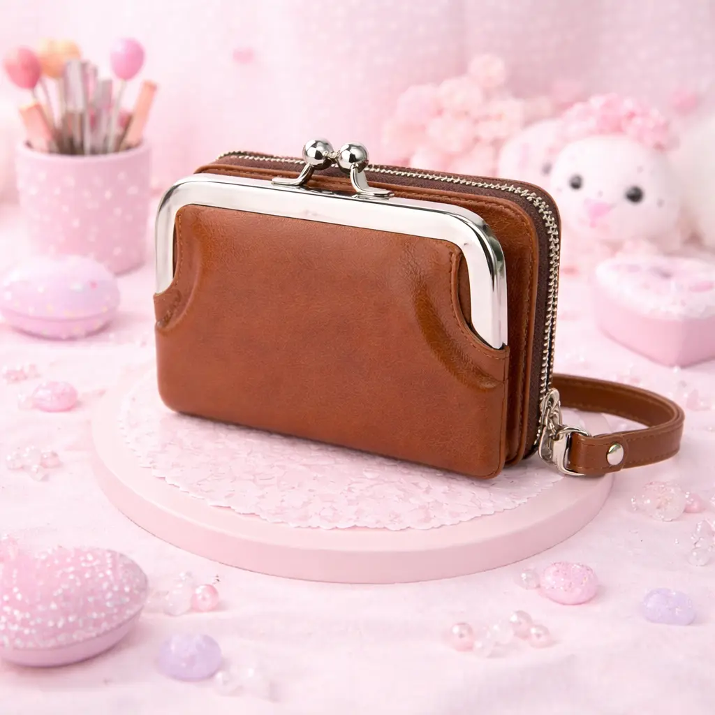 Mini-sac marron caramel fermoir clip argenté