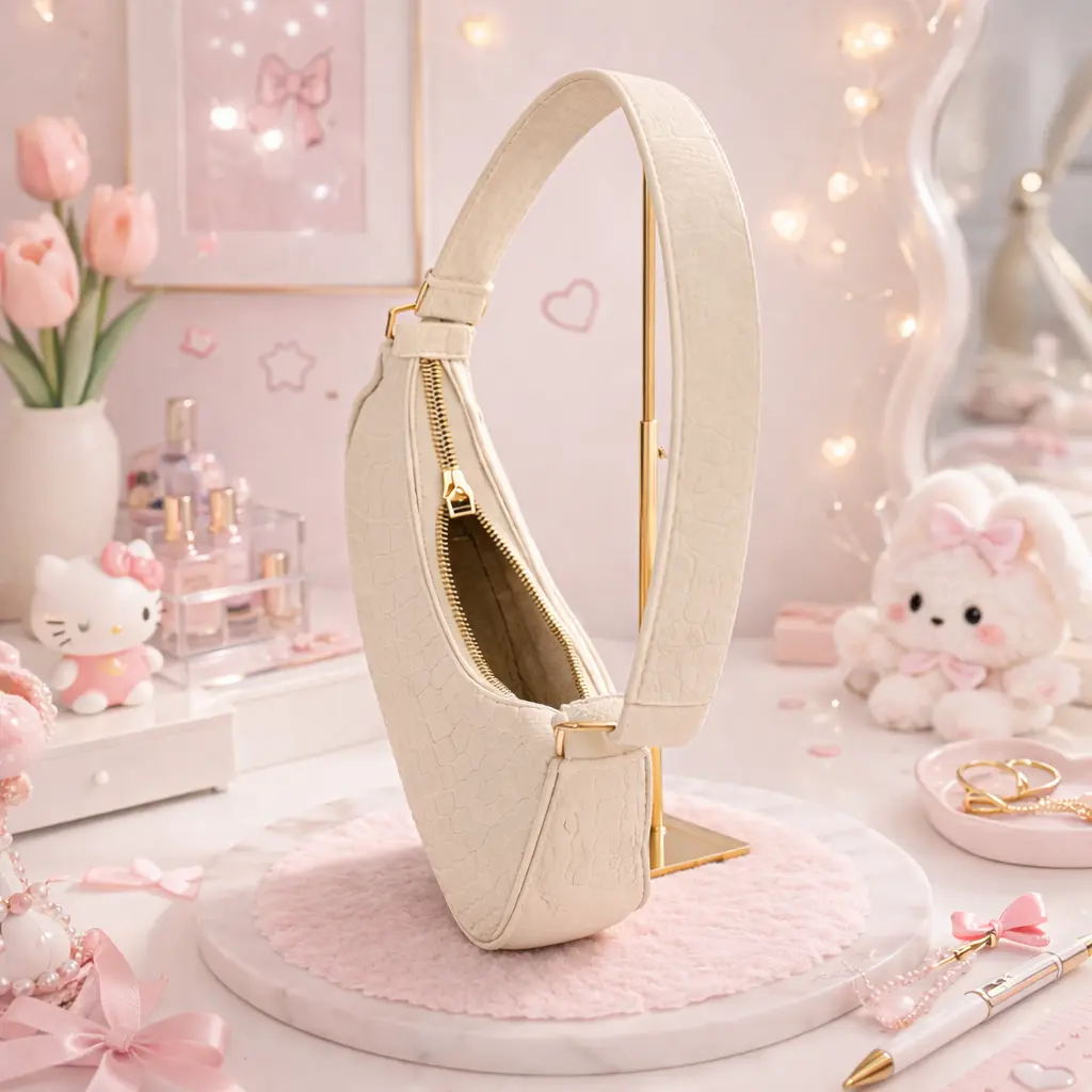 Petit sac beige en tissu feutre léger avec zip doré