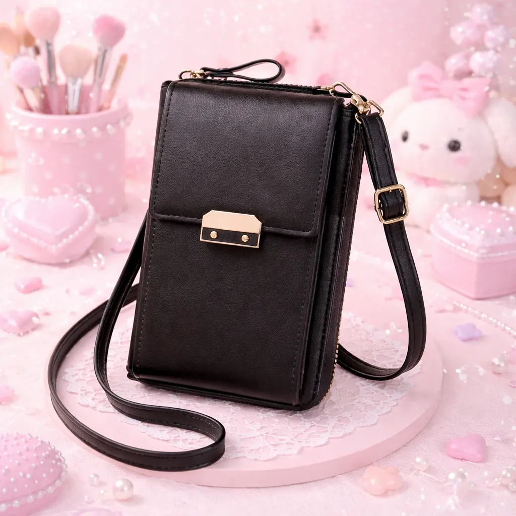 Sac à bandoulière noir multi-poches en simili-cuir
